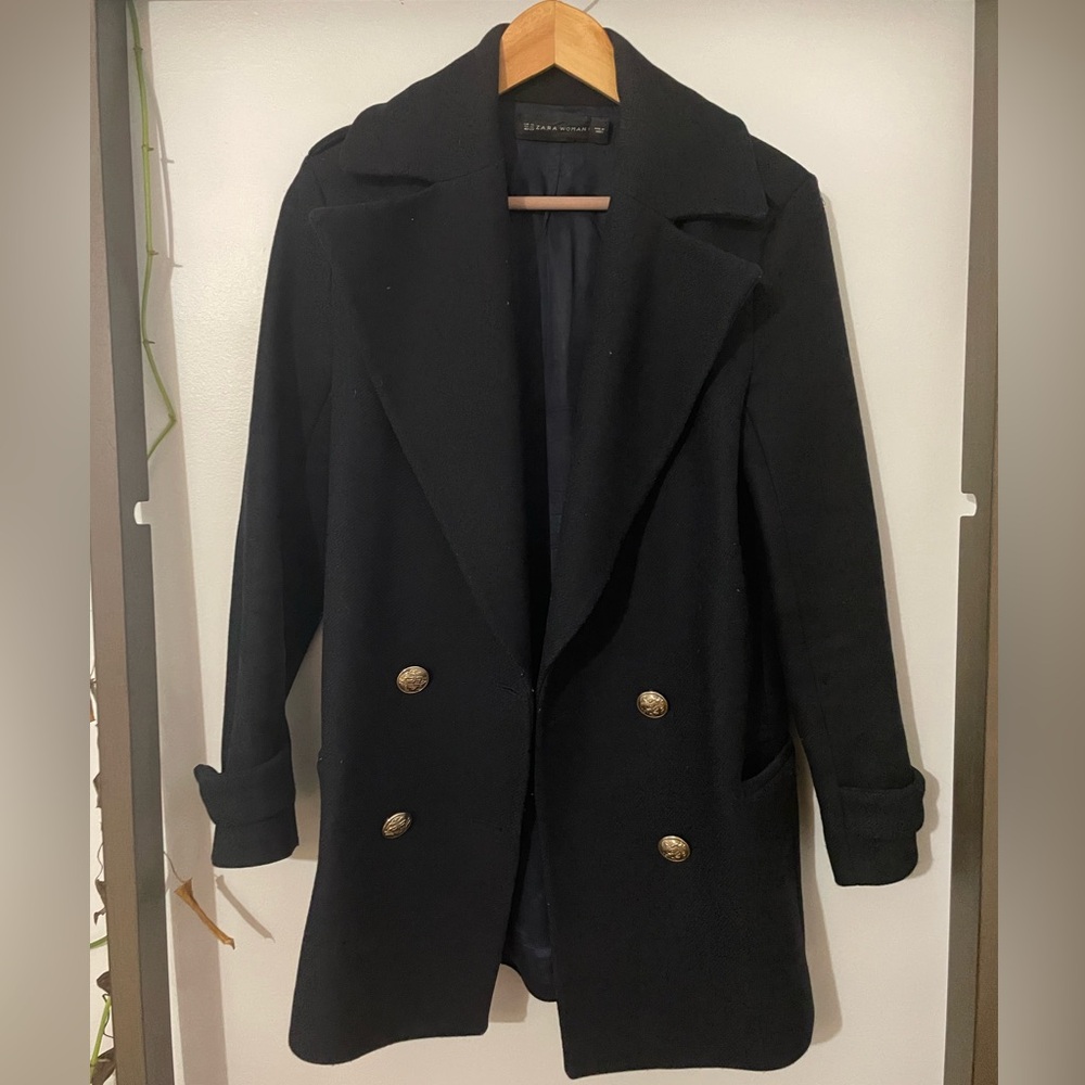 Zara Navy Pea Coat Oversized